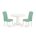 Ensemble de salle à manger 3 pièces Table ronde et 2 chaises Parsons - Ensemble table de cuisine 42 po - Pieds blancs lin, cuir PU Pond