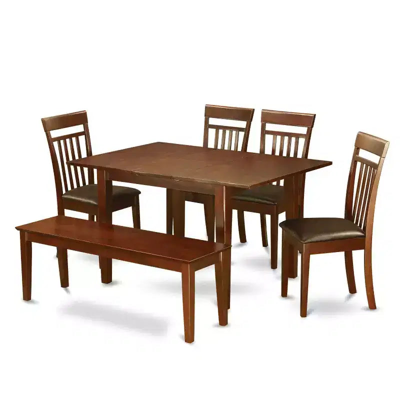 Ensemble de salle à manger moderne 6 pièces - Table en bois et chaises en similicuir - Banc inclus - 81x152 cm