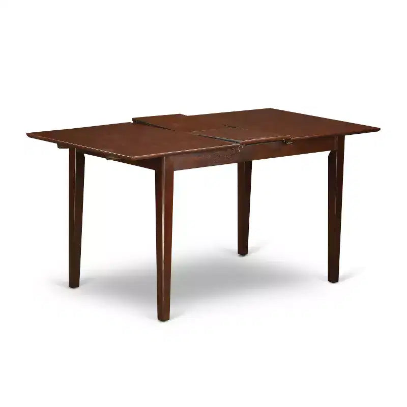 Ensemble de salle à manger 5 pièces pour 4 personnes, table de cuisine rectangulaire avec rallonge papillon et 4 chaises, finition acajou, 81 x 152 cm