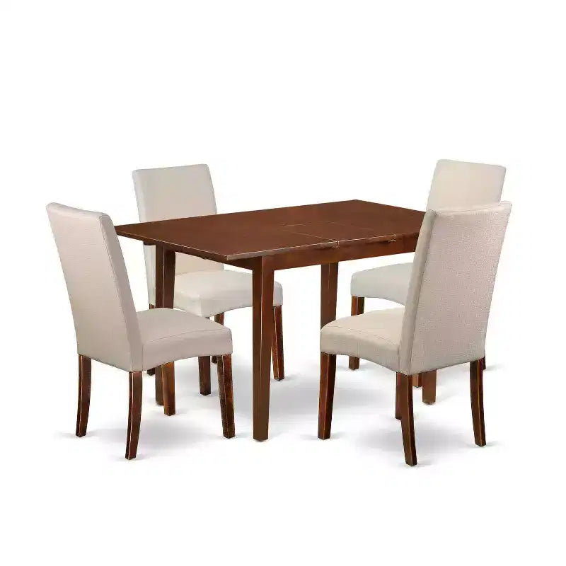 Ensemble table de cuisine rectangulaire 5 pièces – Table 48/60 avec rallonge papillon et 4 chaises – Tissu lin crème