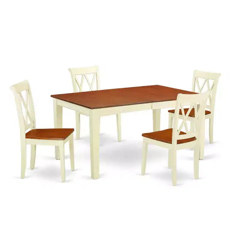Ensemble de salle à manger rectangulaire 137x168 cm avec rallonge et 4 chaises à double dossier en X - HomeStock