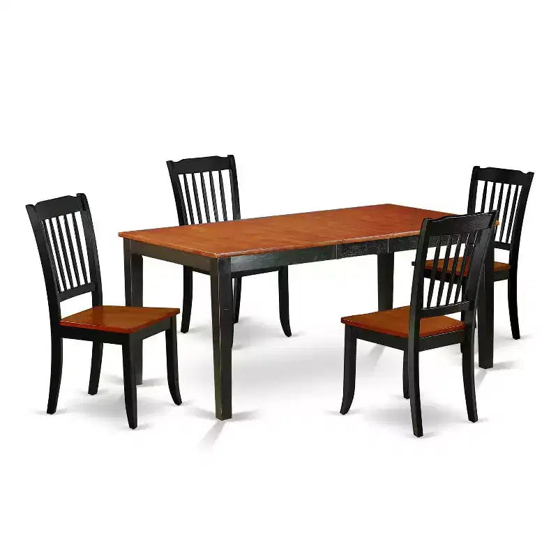 Ensemble Table à manger rectangulaire 54x66 pouces avec rallonge et 4 chaises - Style ferme moderne