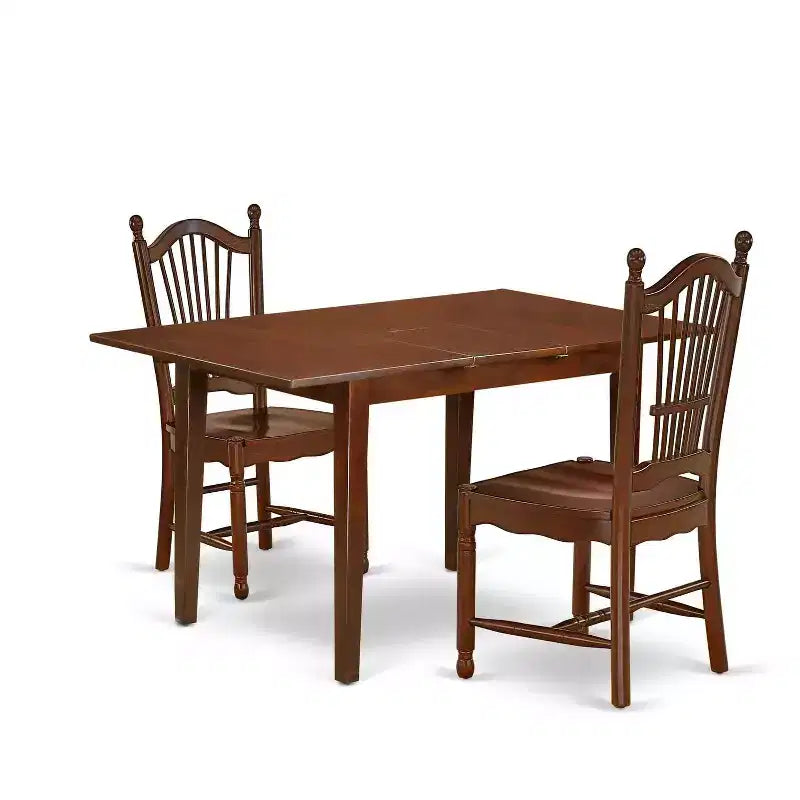 Ensemble repas rustique pour cuisine – Table et 2 chaises, 81x137 cm, finition acajou