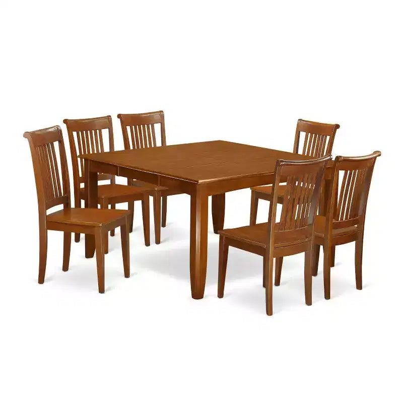 HomeStock Table de salle à manger 7 pièces avec plateau carré en bois massif finition marron selle et 6 chaises