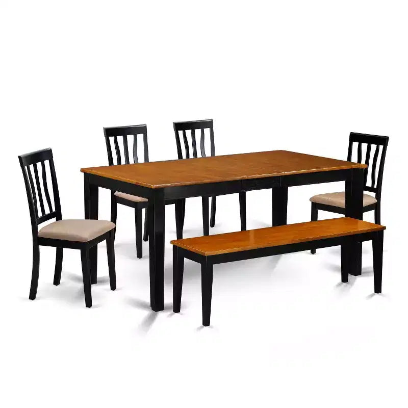 Salle à manger nordique - Ensemble table et chaises 6 pièces - Finition cerise noire - Table rectangulaire avec banc