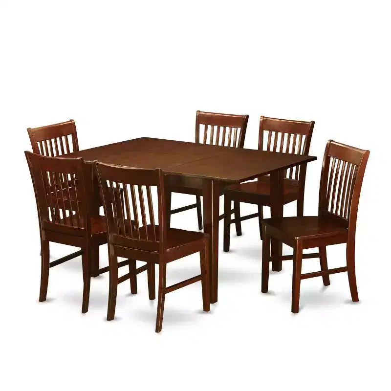 Ensemble de salle à manger 7 pièces - Table rectangulaire avec rallonge papillon et 6 chaises - Finition acajou