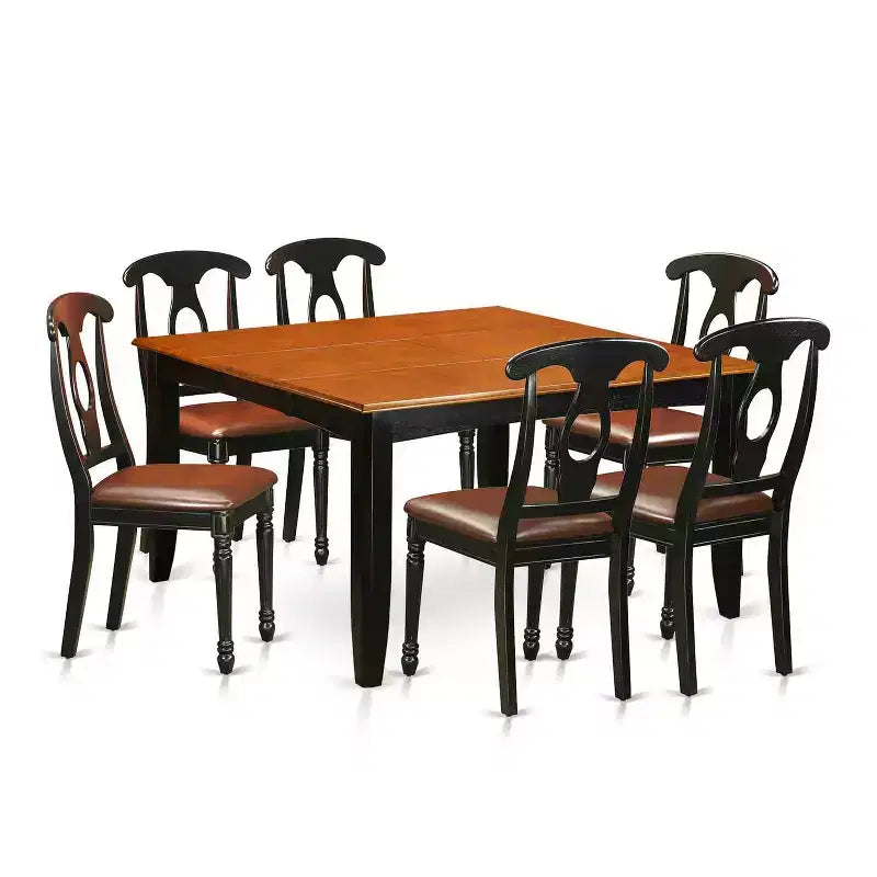 Table de salle à manger HomeStock 7 pièces avec plateau carré en bois massif finition noir et cerisier et 6 chaises