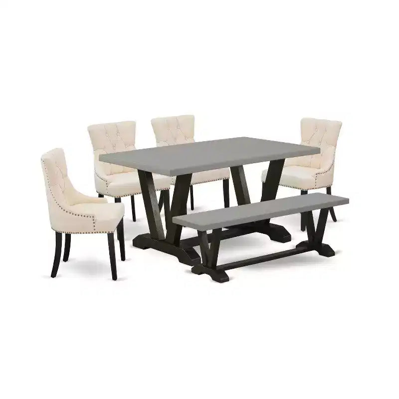 HomeStock – Table à manger 6 pièces avec plateau en bois massif finition chêne naturel, 1 banc et 4 chaises