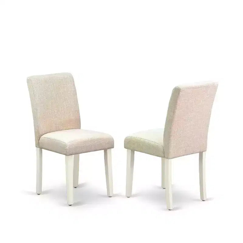 Ensemble de table à manger rectangulaire de cuisine - Table et 4 chaises (5 pièces) - Pieds blancs lin - Tissu beige clair