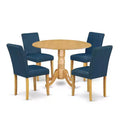Ensemble de salle à manger victorien - Table ronde 5 pièces et chaises - Design Parsons élégant - Finition chêne - 42 pouces