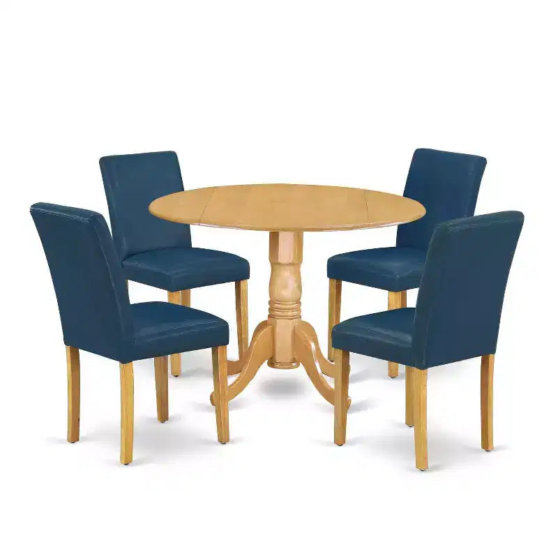 Ensemble de salle à manger victorien - Table ronde 5 pièces et chaises - Design Parsons élégant - Finition chêne - 42 pouces
