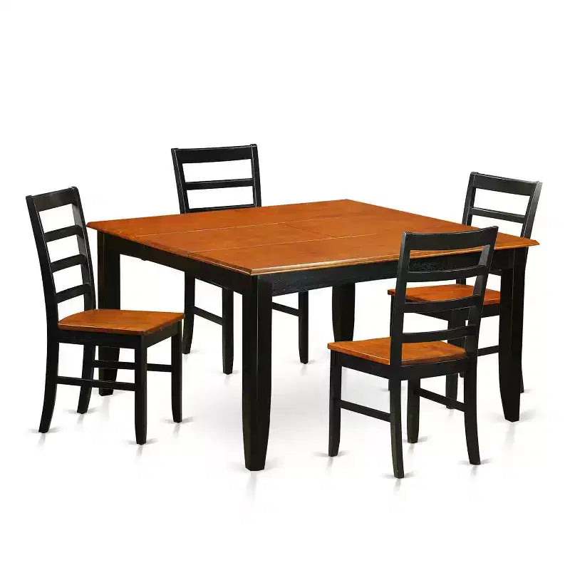 Table de salle à manger 5 pièces HomeStock carrée en bois massif noir et cerisier avec 4 chaises
