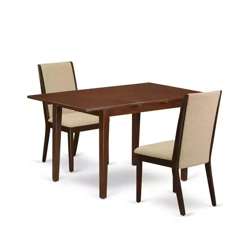 Ensemble Table de Cuisine avec Chaises - Salle à Manger 3 Pièces, Tissu Lin, Table à Rallonge Papillon