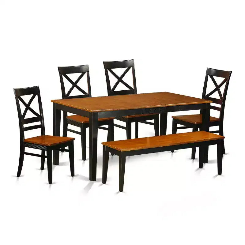 HomeStock - Ensemble de salle à manger 6 pièces avec table rectangulaire noire et cerisier, 1 banc et 4 chaises