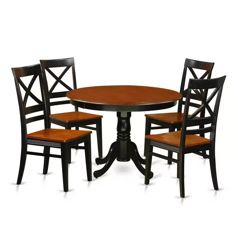 Ensemble de salle à manger 5 pièces - Table de cuisine ronde et 4 chaises - Finition cerisier noir - Table de 42 pouces
