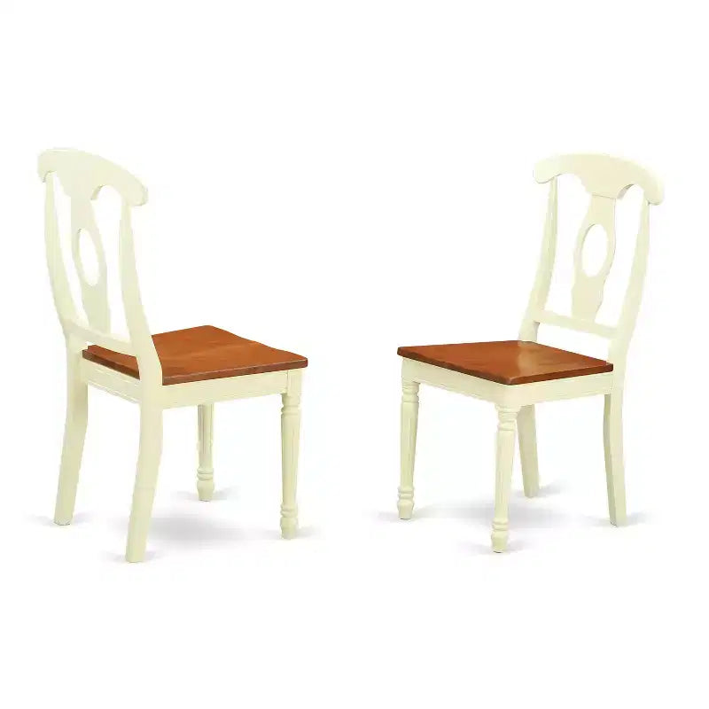 HomeStock Ensemble de salle à manger 3 pièces avec table ronde en bois massif finition cerisier et crème et 2 chaises