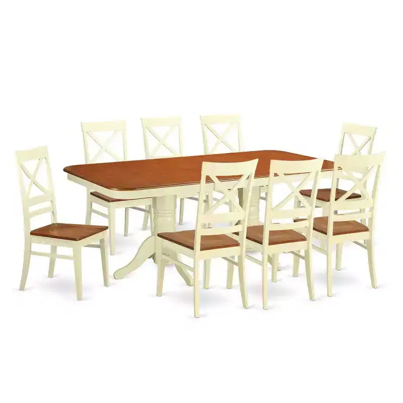 Salle à manger moderne 9 pièces - Table rectangulaire et 8 chaises - Finition cerisier crème - Cuisine Salle à manger