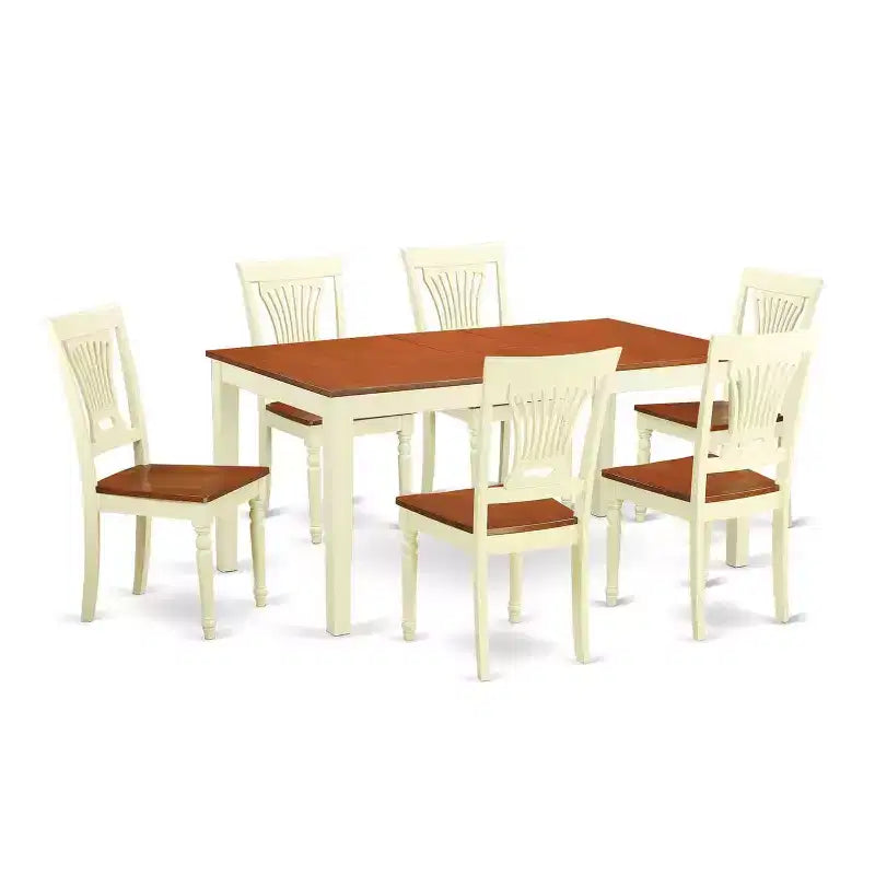 Table de salle à manger HomeStock 7 pièces rectangulaire avec plateau en bois massif finition cerisier et crème et 6 chaises