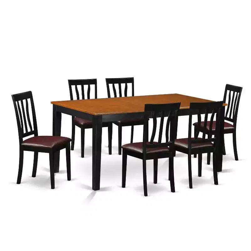 Ensemble de salle à manger victorien - Ensemble table et chaises 7 pièces - Table de cuisine rectangulaire avec rallonge - Finition noire et cerisier
