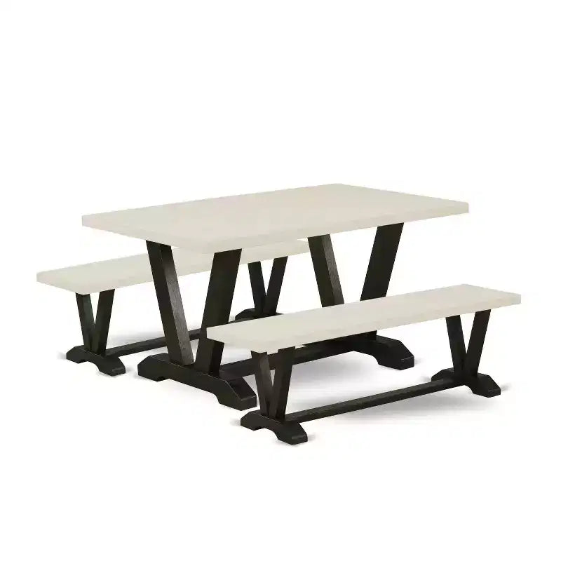 Table à manger HomeStock 3 pièces, plateau rectangulaire en bois massif finition chêne naturel avec 2 bancs