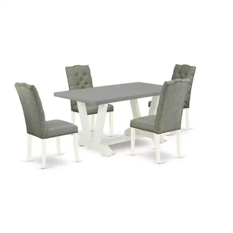 Table à manger 5 pièces rectangulaire avec plateau en bois massif finition chêne naturel et 4 chaises Parsons avec