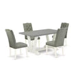 Table à manger 5 pièces rectangulaire avec plateau en bois massif finition chêne naturel et 4 chaises Parsons avec