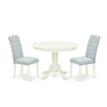 Ensemble de salle à manger 3 pièces Côtier - Table ronde et 2 chaises Parsons - Blanc lin et bleu layette