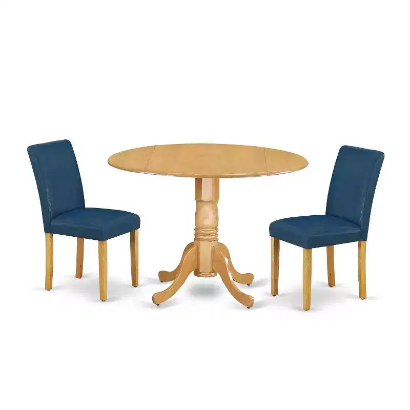 Ensemble de salle à manger rond - Table de 42 po avec abattants et 2 chaises Parsons - Cuir PU blanc lin