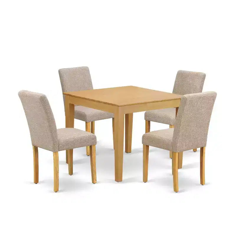 Ensemble de salle à manger carré 5 pièces - Table de 36 po avec chaises Parsons - Tissu en lin - Style ferme moderne