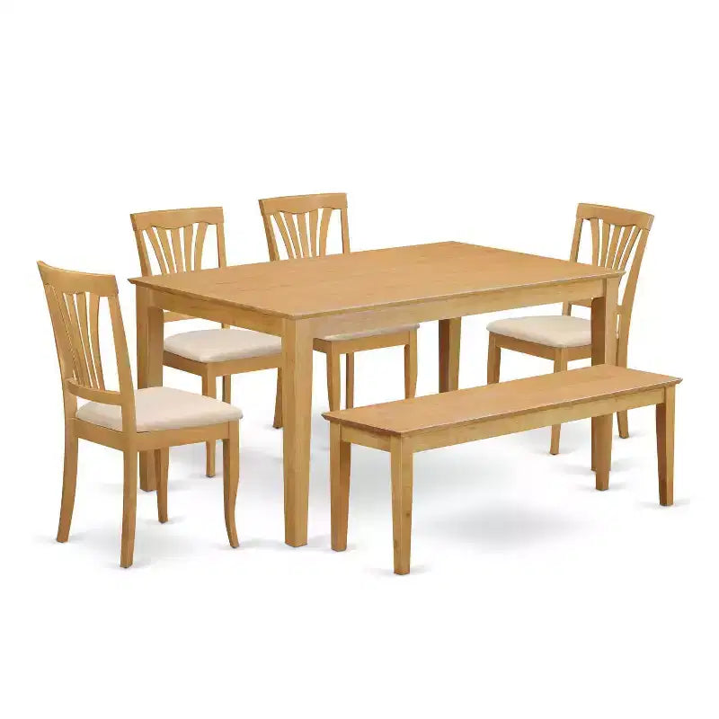 Ensemble de salle à manger 6 pièces Table et chaises Banc - Cuisine Fini Chêne 36x60 pouces