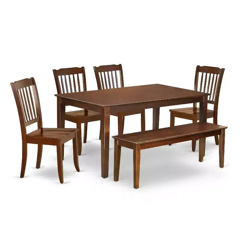 Ensemble repas côtier 6 pièces - Table de 60 po, 4 chaises et banc - Mobilier de patio extérieur
