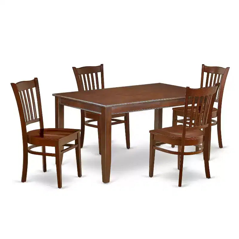Ensemble table et chaises de salle à manger moderne 5 pièces - Table rectangulaire et 4 chaises - Finition acajou - Design Art nouveau