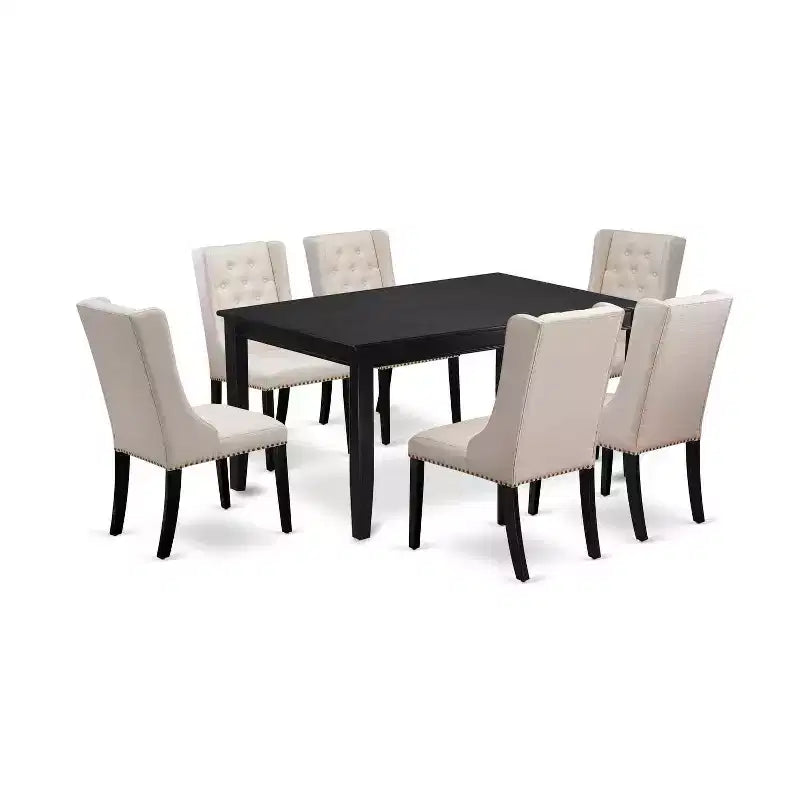 Table de salle à manger HomeStock 7 pièces rectangulaire au fini noir avec plateau en bois massif et 6 chaises