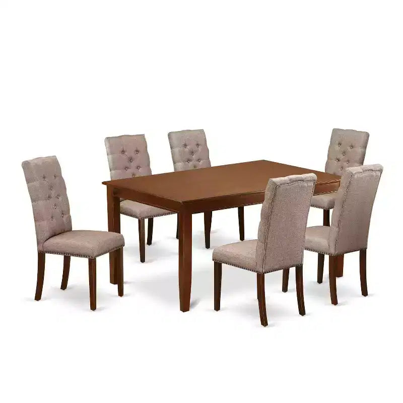 Table de salle à manger HomeStock 7 pièces en bois massif finition acajou avec 6 chaises