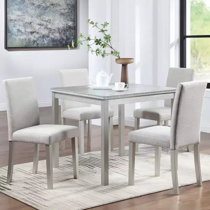 CLIHOME Ensemble de salle à manger 5 pièces en bois, ensemble de table de décoration de cuisine en cristal avec table carrée et 4 chaises rembourrées