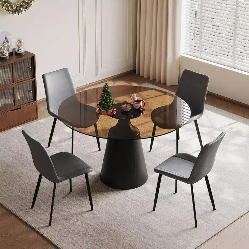 Ensemble de salle à manger GDFStudio Zephyr moderne 5 pièces avec table ronde en verre trempé et chaises rembourrées en similicuir