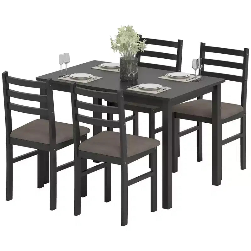 Ensemble table et chaises de salle à manger pour 4, 5 pièces, moderne, en bois massif, pour petits espaces, coin repas.