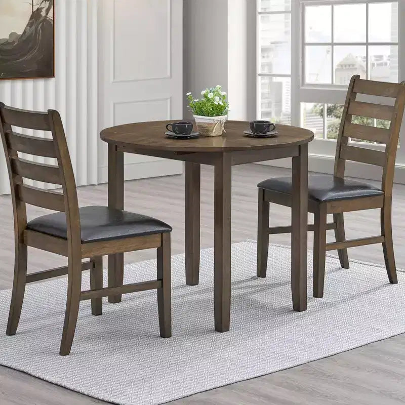 Ensemble de salle à manger 3 pièces GDFStudio Xelina en bois d'hévéa rustique avec table à abattants et chaises rembourrées