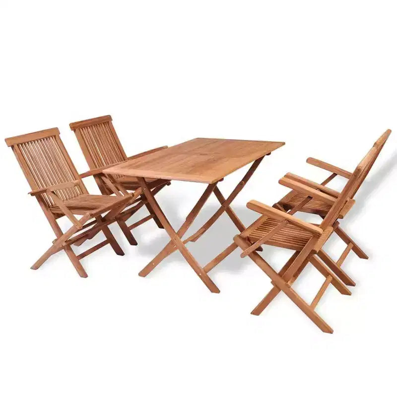 vidaXL Table et chaises de jardin Couleur bois chaud Bois de teck massif Lot de 5 pièces