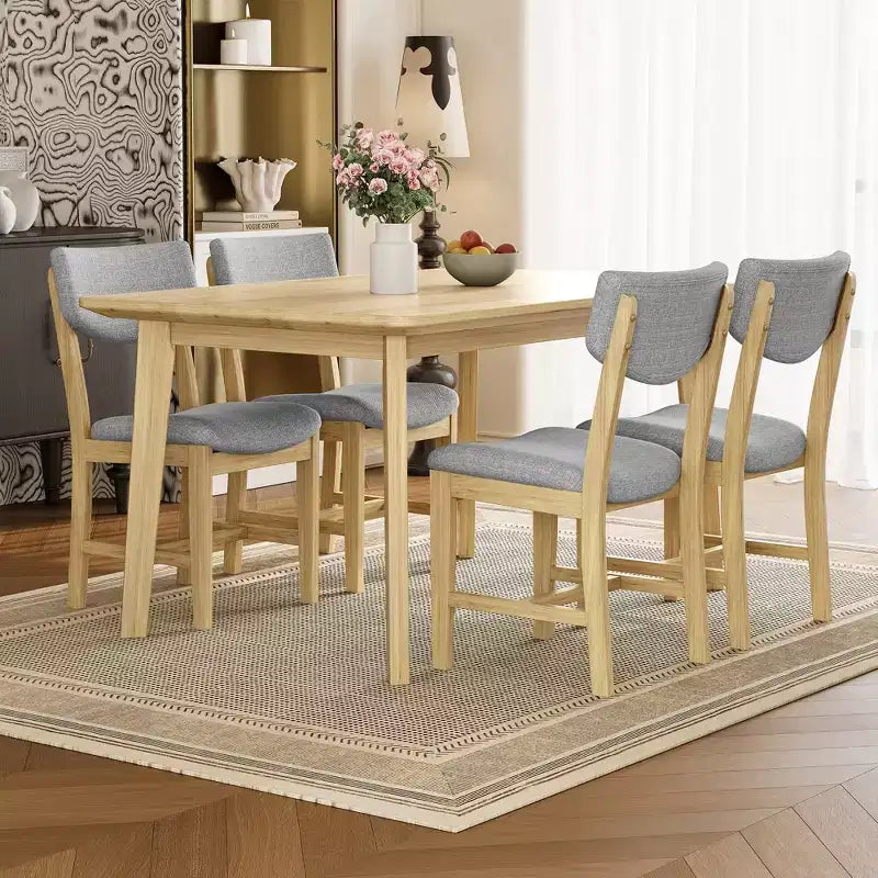 GDFStudio Conner Ensemble de salle à manger 5 pièces de style campagnard 1 table en bois massif et 4 chaises rembourrées
