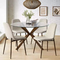 Olive+Oslo Ensemble de salle à manger 5 pièces pour 4, Table à manger ronde en verre avec 4 chaises de salle à manger rembourrées Pieds noyer-Panipeachy