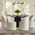 Ensemble table à manger ronde moderne pour 6, Table à manger piédestal noire, Chaises pivotantes roulantes en chenille avec roulettes - Panipeachy