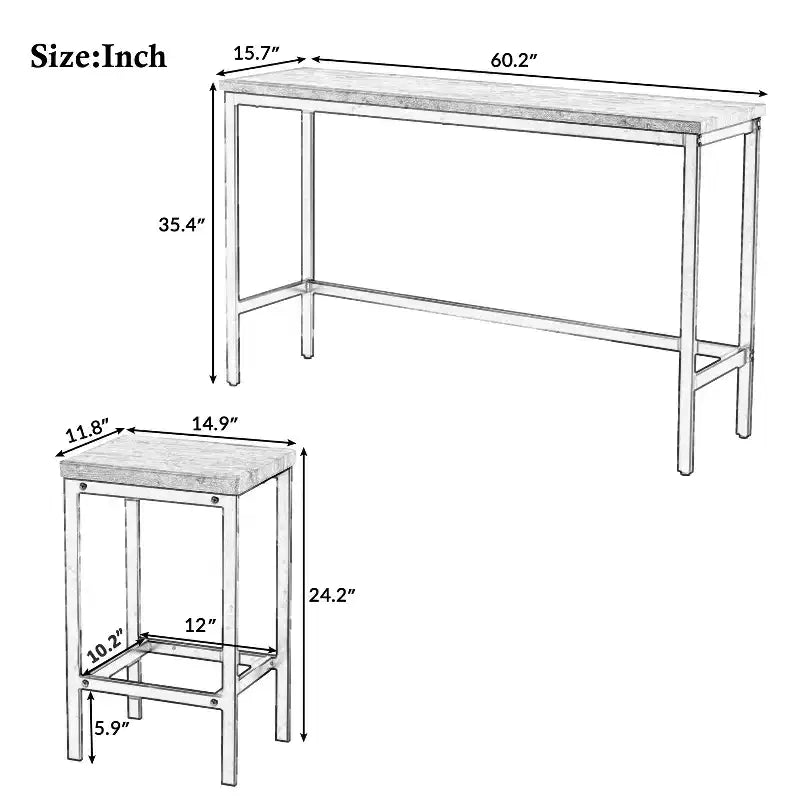 Ensemble de table à manger hauteur comptoir pour 3, ensemble de cuisine de pub en métal, table d'appoint avec repose-pieds et 3 tabourets
