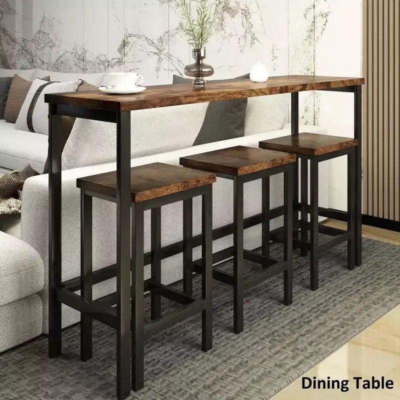 Ensemble de table à manger hauteur comptoir pour 3, ensemble de cuisine de pub en métal, table d'appoint avec repose-pieds et 3 tabourets
