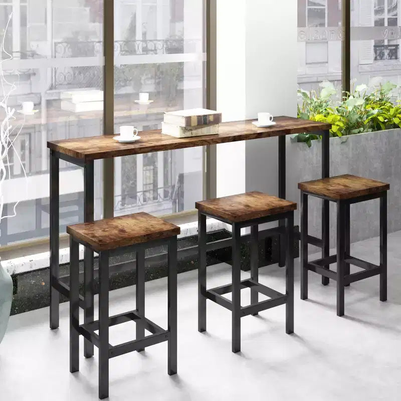 Ensemble de table à manger hauteur comptoir pour 3, ensemble de cuisine de pub en métal, table d'appoint avec repose-pieds et 3 tabourets