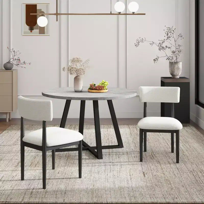 Ensemble de salle à manger 5 pièces Roundhill Furniture Edo, table ronde à tréteaux et 4 chaises rembourrées