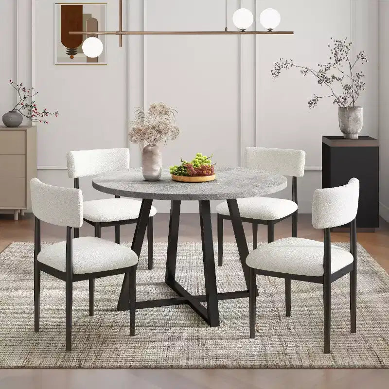 Ensemble de salle à manger 5 pièces Roundhill Furniture Edo, table ronde à tréteaux et 4 chaises rembourrées
