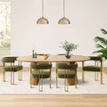 Ensemble de salle à manger extensible 47-83 pour 6 personnes, table en bois naturel et 6 chaises de salle à manger en chenille rembourrée avec pieds en métal-Panipeachy
