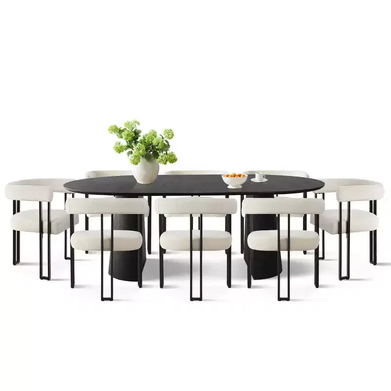 Ensemble de table à manger ronde extensible à ovale avec 8 chaises en velours, ensemble de salle à manger à pied central 3-en-1, pour 4 à 8 personnes, ensemble de salle à manger moderne - Panipeachy