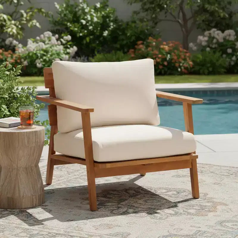 Ensemble de canapés de jardin 2/4 places, ensemble de conversation de patio, ensemble de meubles d'extérieur, ensemble de sièges avec table basse, fauteuil, causeuse et coussins, teck + beige - ModernLuxe